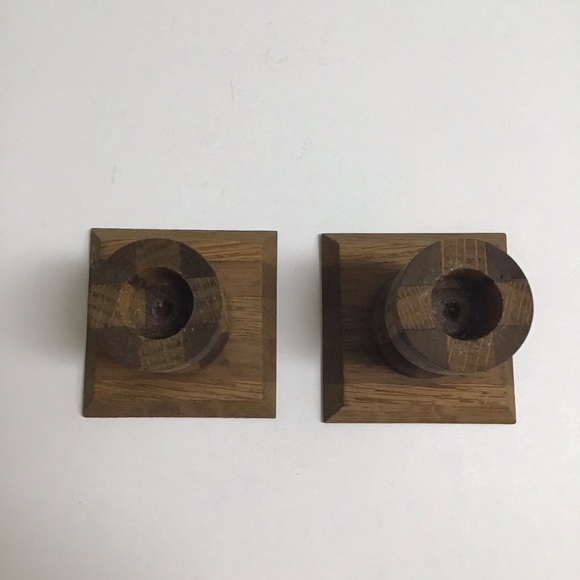 Vintage Folk Art Rustic Pair Small Solid Wood Candlestick Holders 3” Primitive - Picture 15 of 16